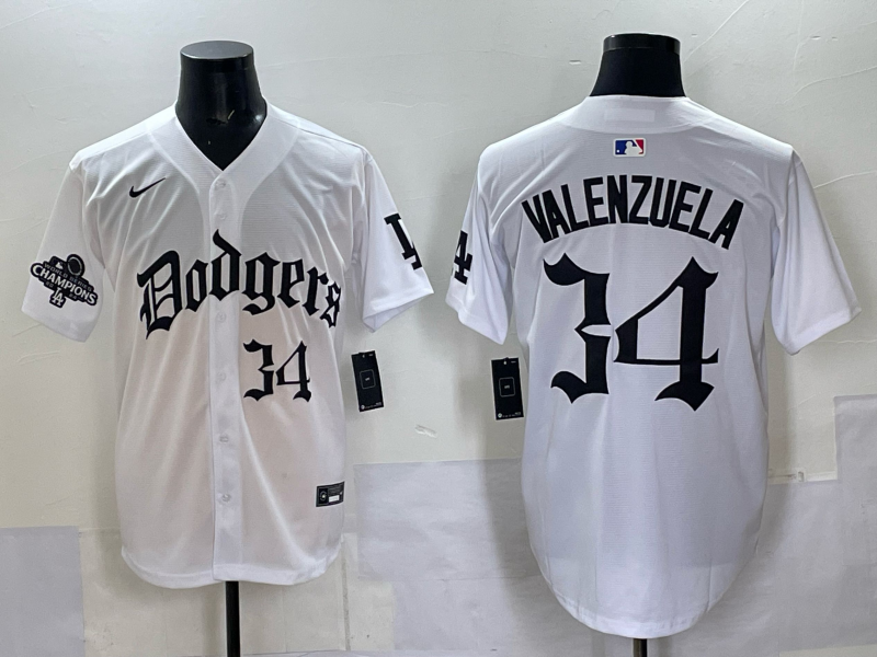 Men Los Angeles Dodgers  #34 Valenzuela white Nike 2025 MLB jersey 0010->los angeles dodgers->MLB Jersey